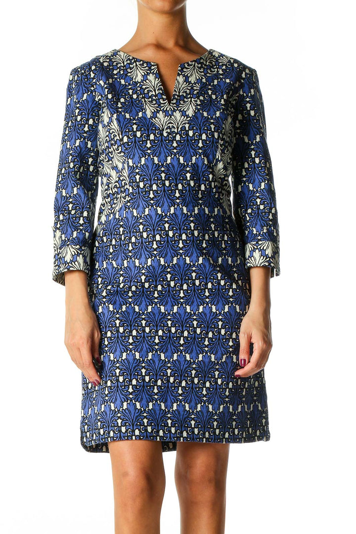 Blue Textured Bohemian Shift Dress