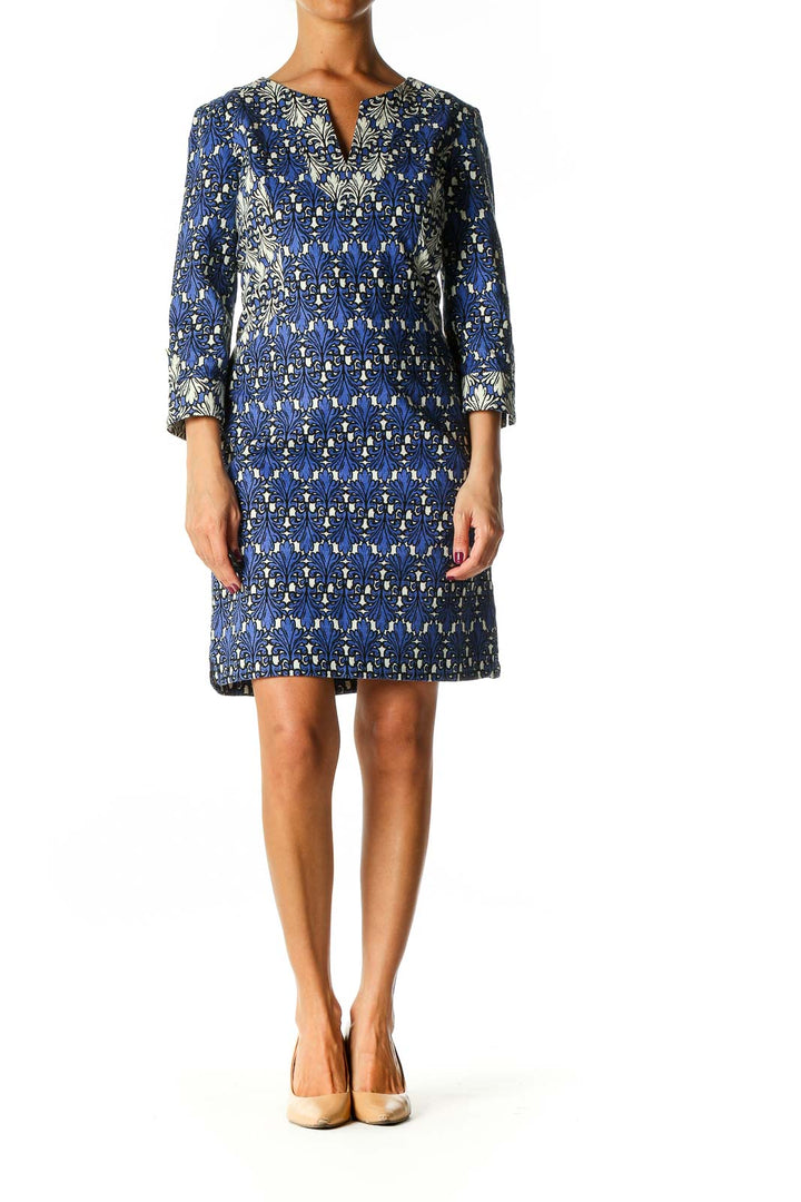 Blue Textured Bohemian Shift Dress