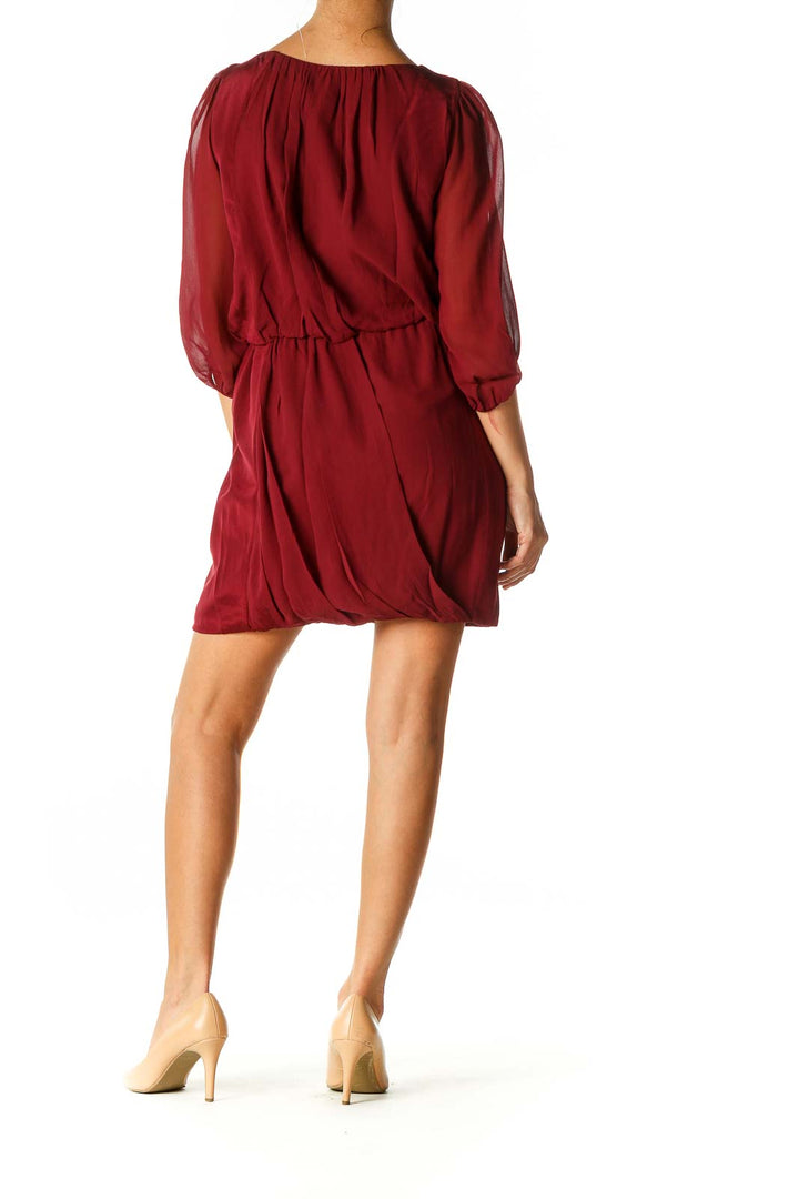 Red Solid Cocktail A-Line Dress