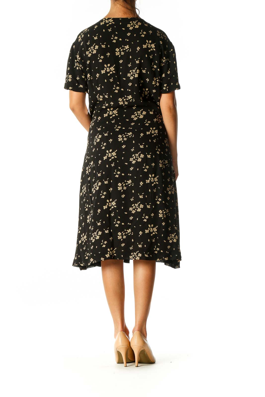 Black Floral Print A-Line Dress