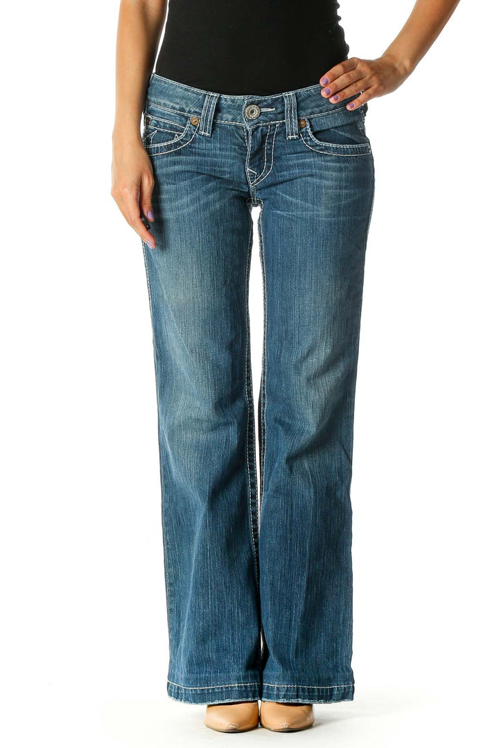 Blue Casual Bootcut Jeans