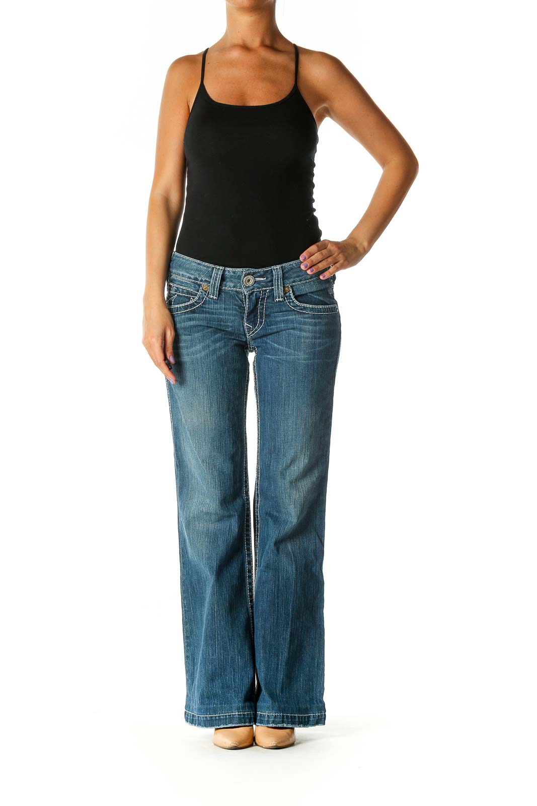 Blue Casual Bootcut Jeans