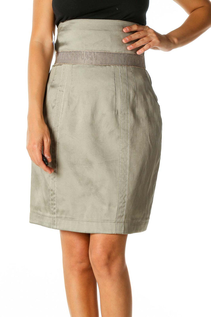 Beige Solid Chic Straight Skirt