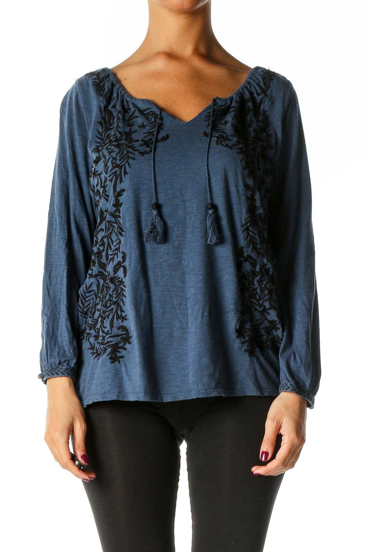 Blue Solid Bohemian Blouse