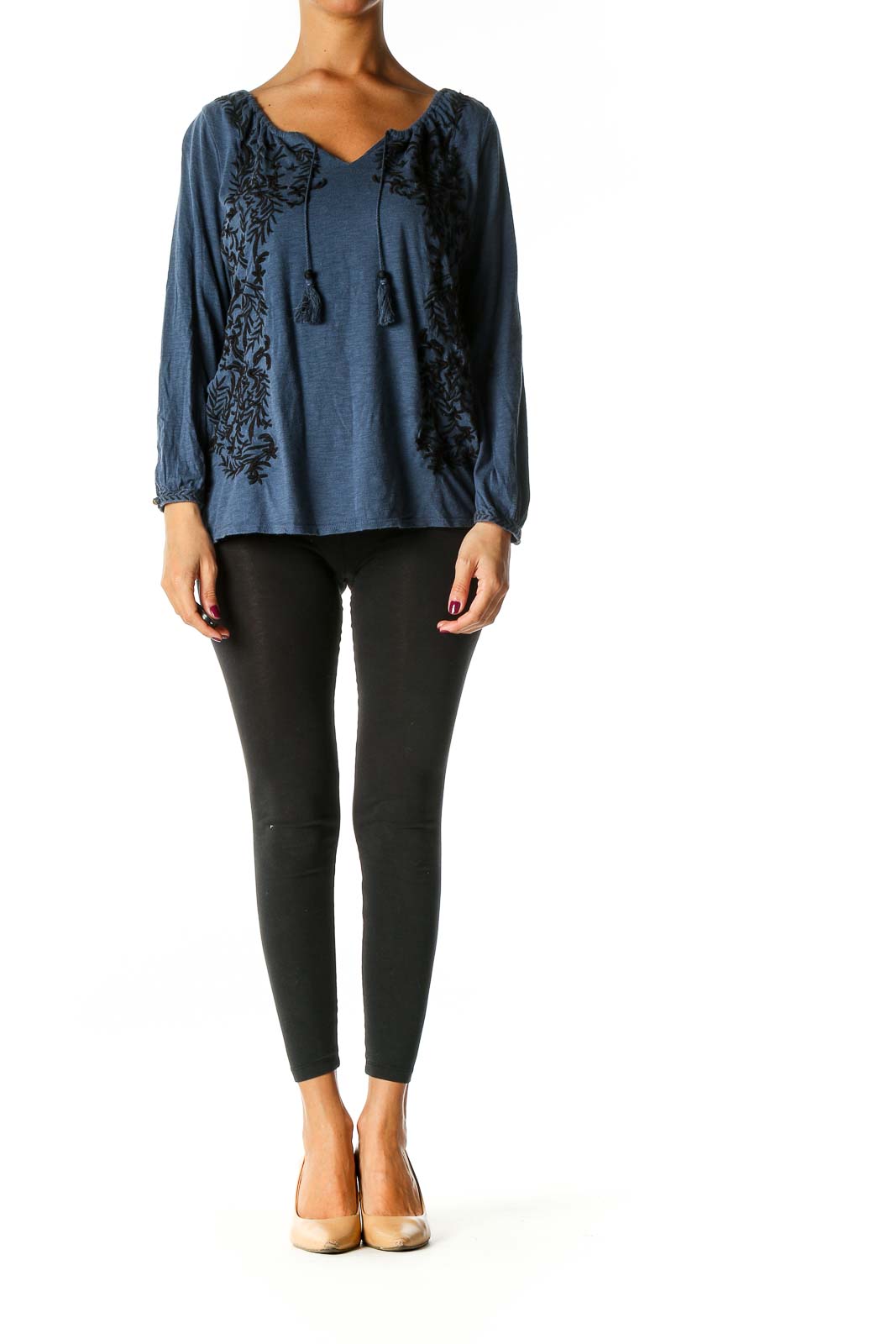 Blue Solid Bohemian Blouse