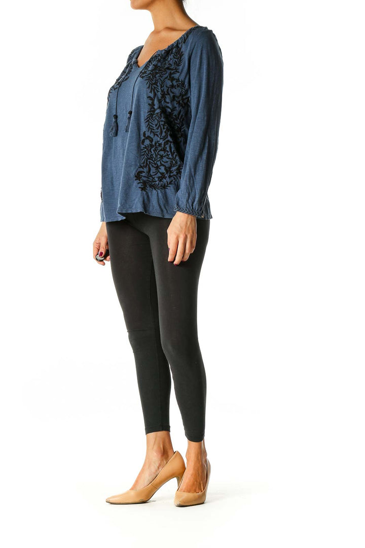 Blue Solid Bohemian Blouse