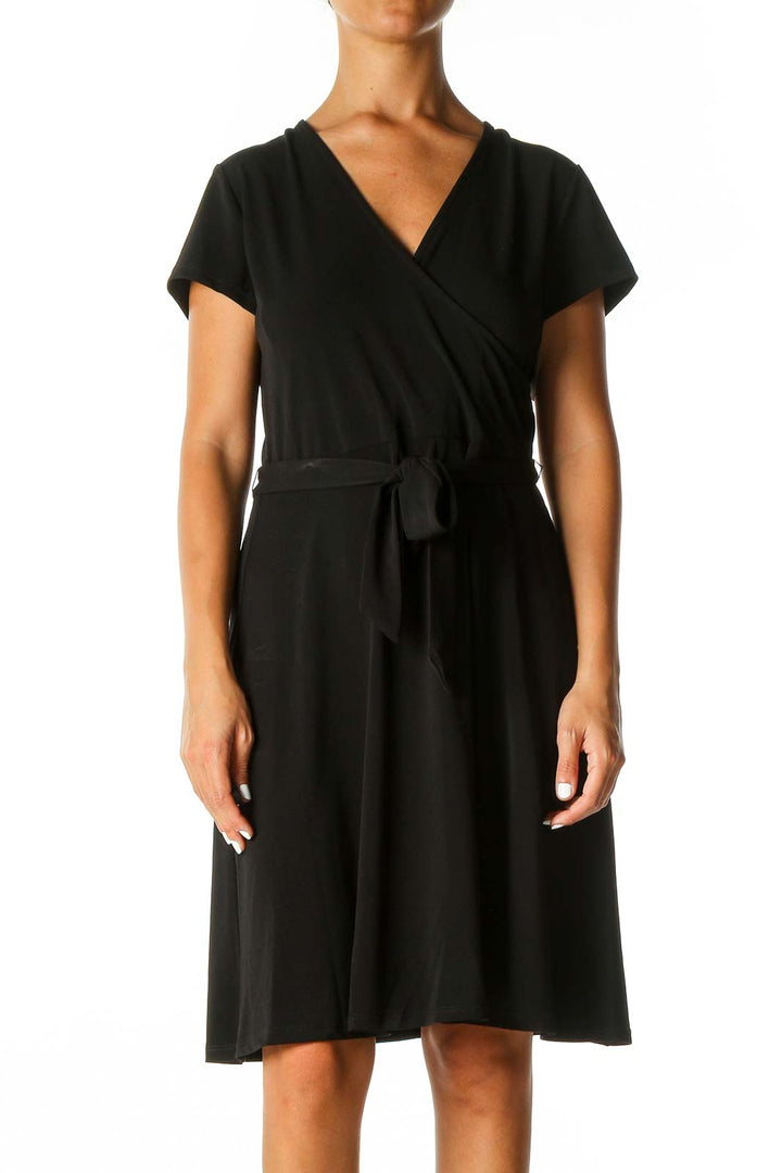 Black Solid Casual A-Line Dress