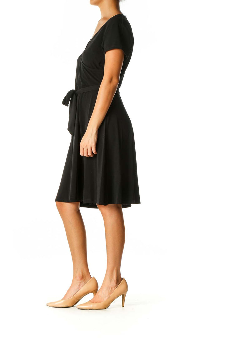 Black Solid Casual A-Line Dress