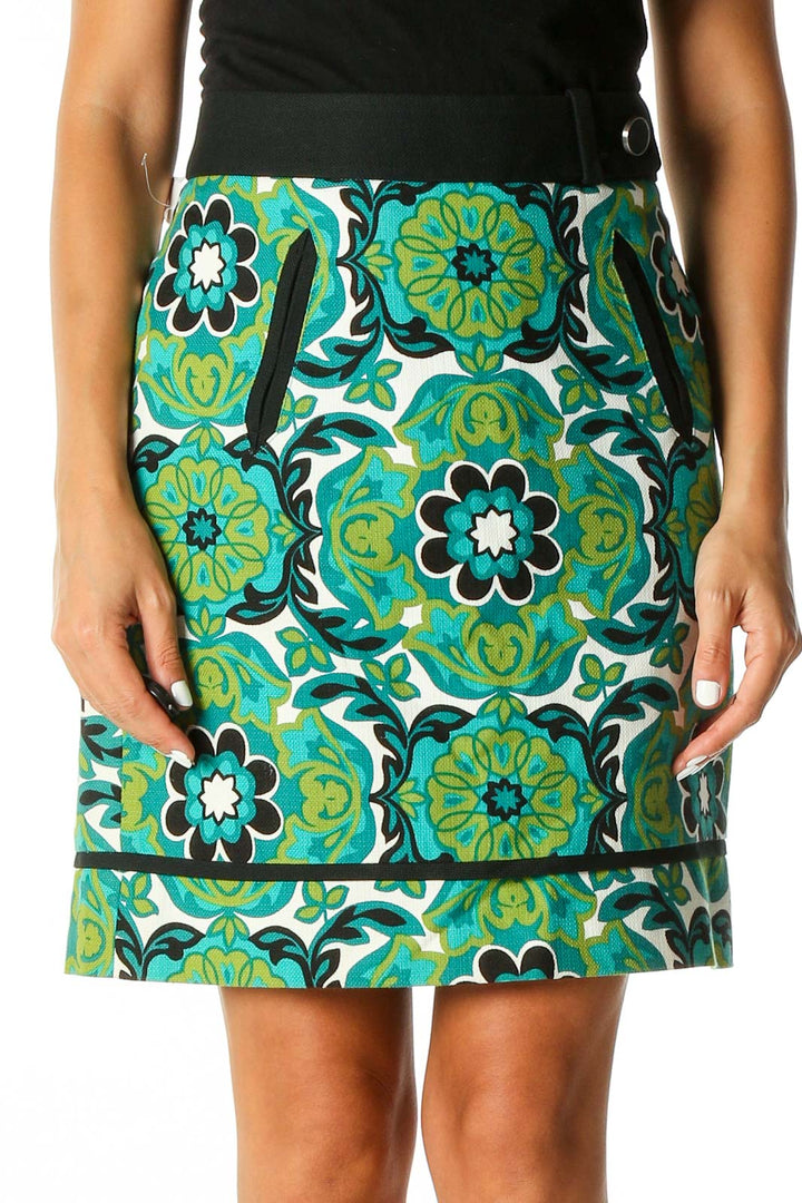 Green Printed Brunch Straight Skirt