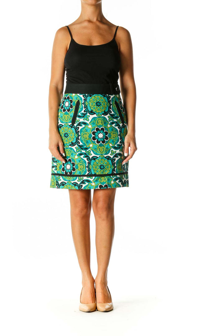 Green Printed Brunch Straight Skirt