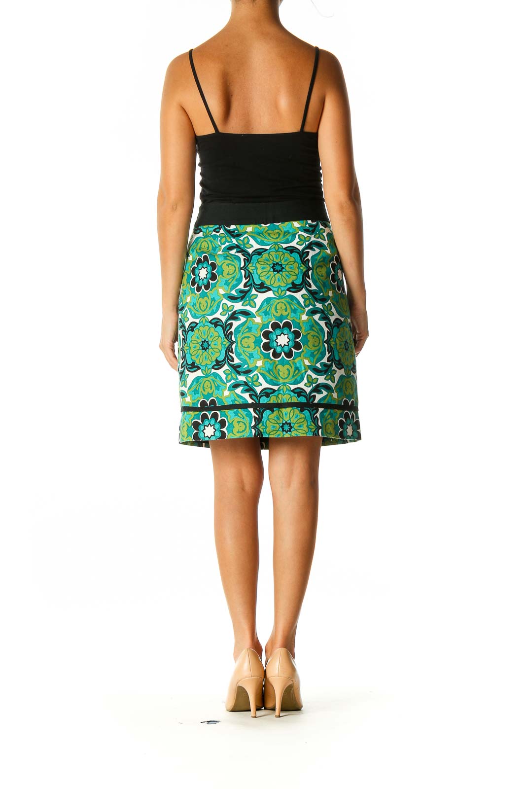 Green Printed Brunch Straight Skirt