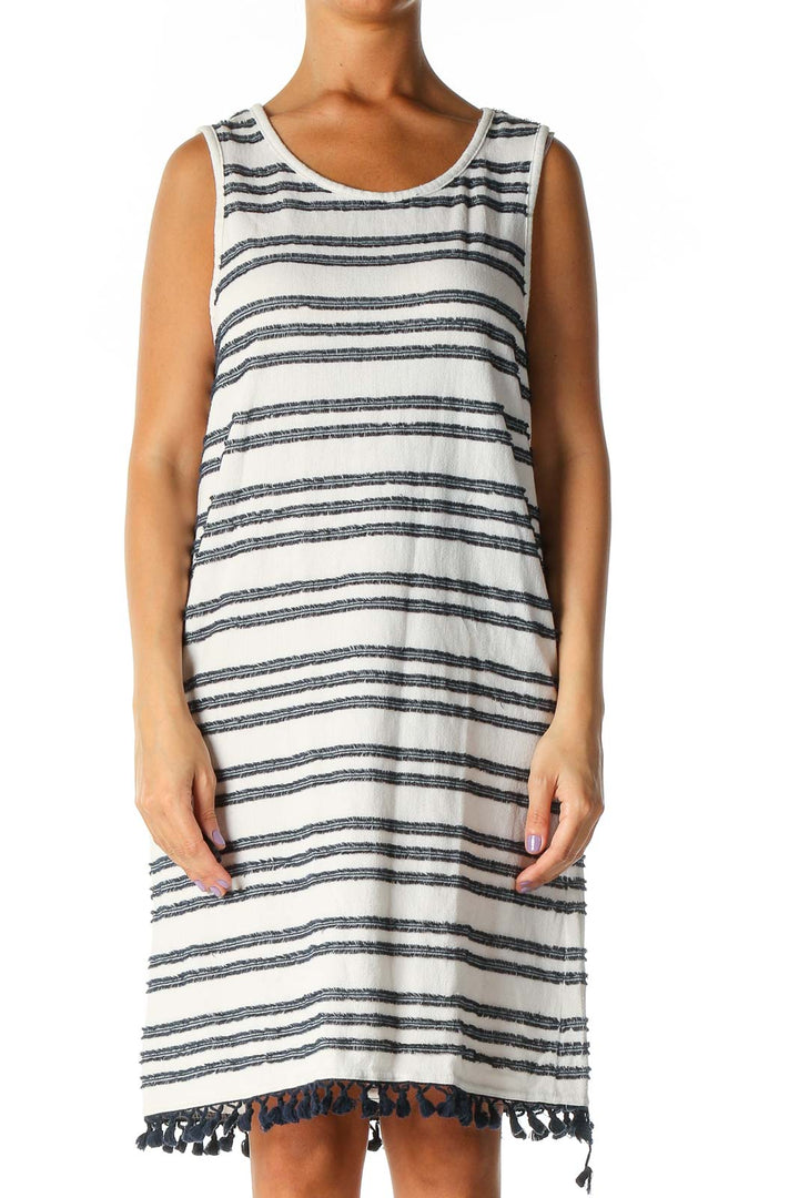 White Striped Casual Shift Dress