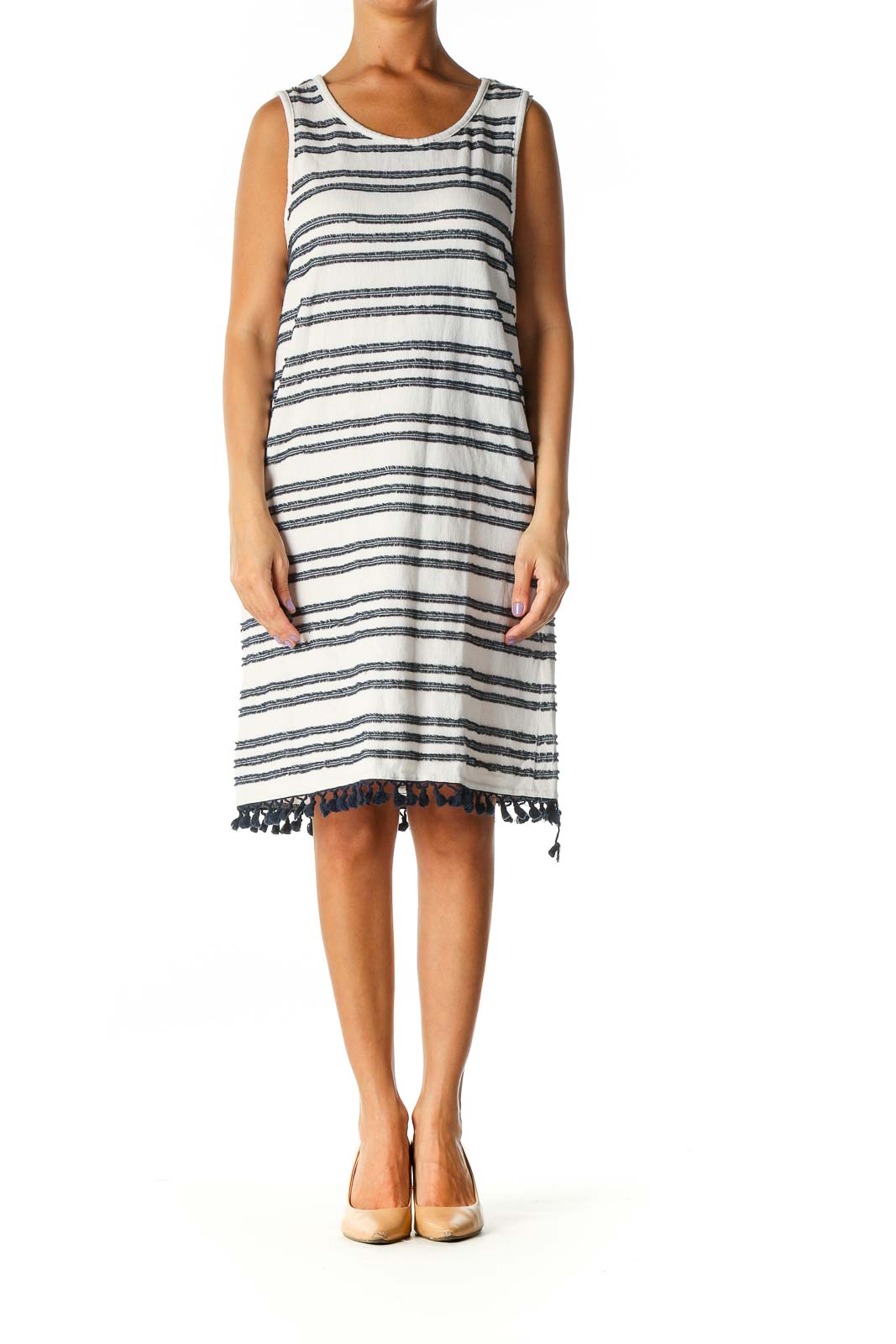 White Striped Casual Shift Dress