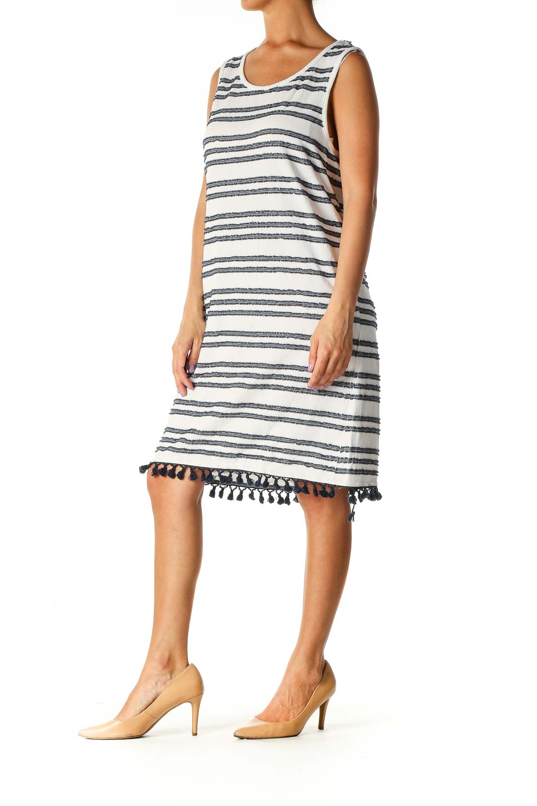 White Striped Casual Shift Dress