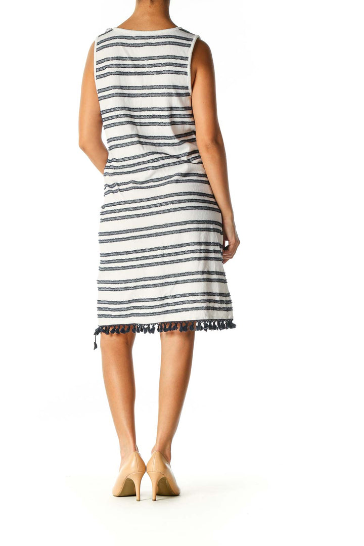 White Striped Casual Shift Dress