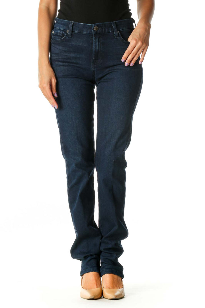 Blue Casual Straight Leg Jeans