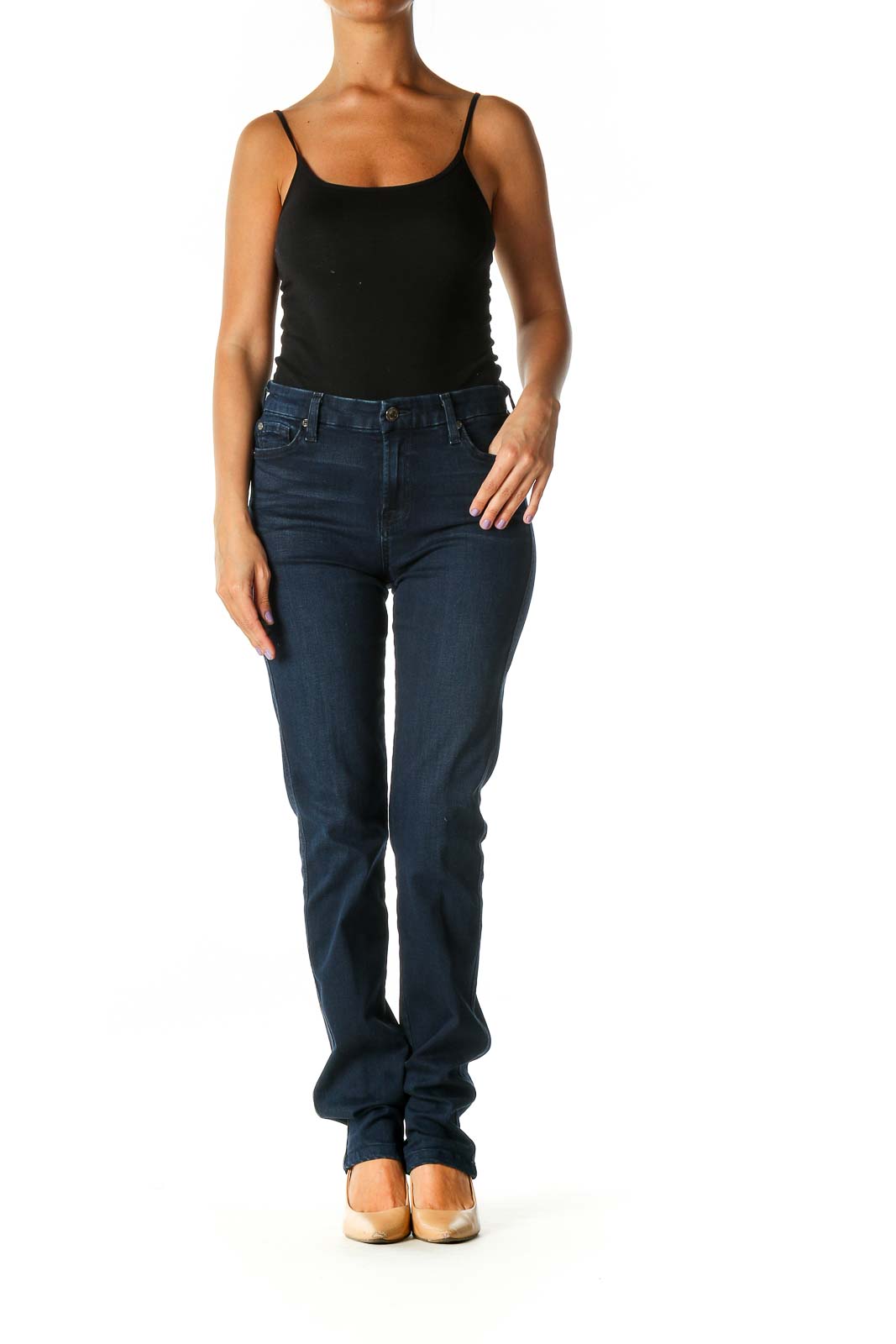 Blue Casual Straight Leg Jeans