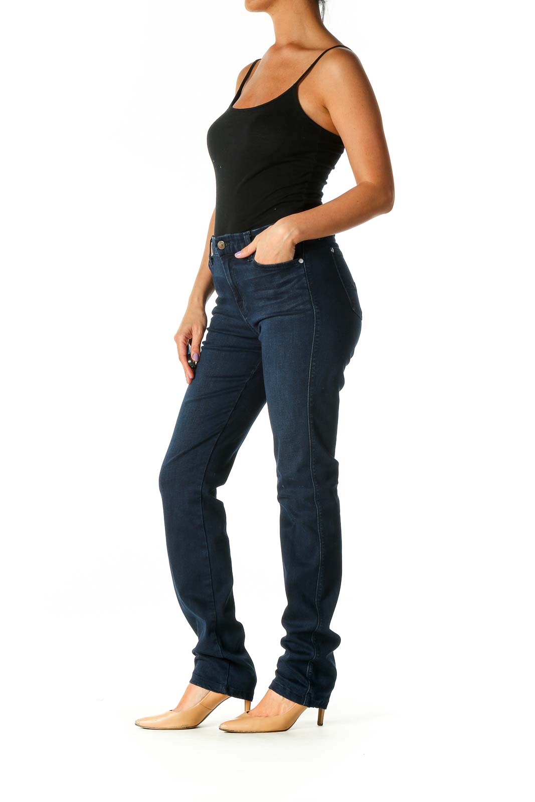 Blue Casual Straight Leg Jeans