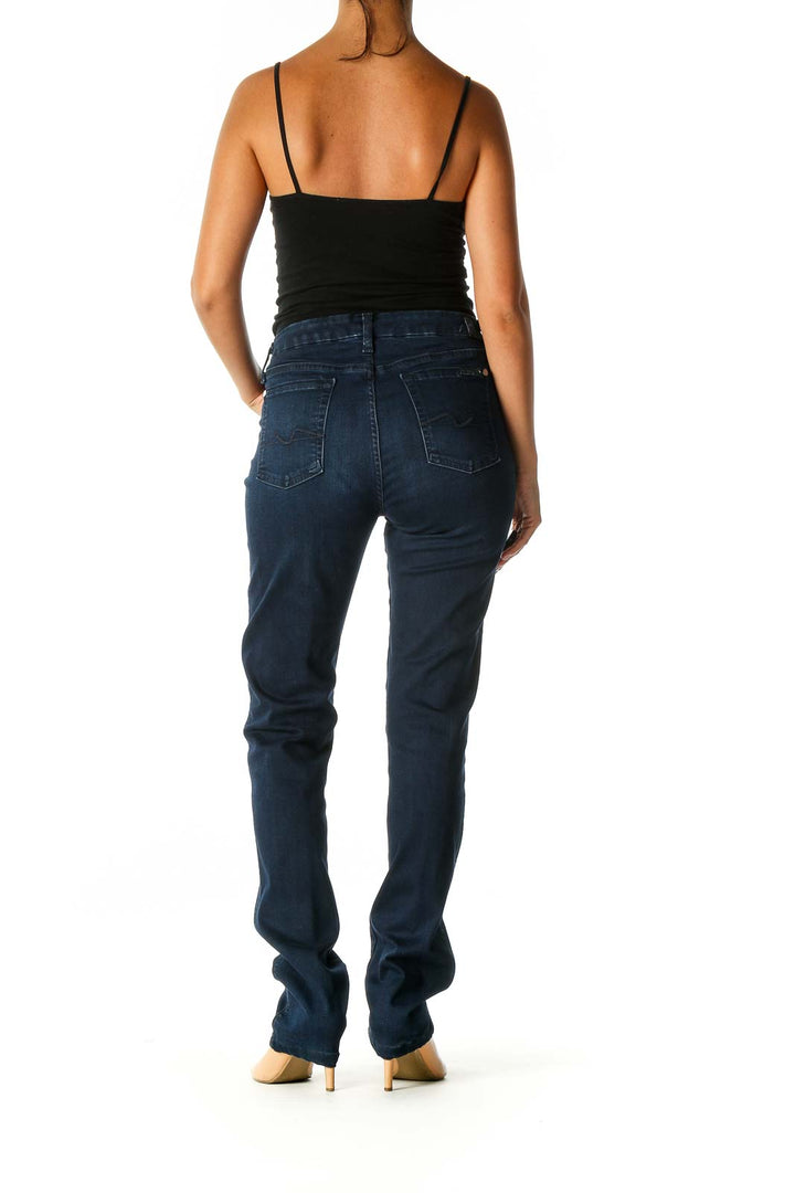 Blue Casual Straight Leg Jeans