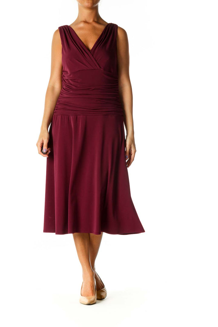 Purple Solid Casual A-Line Dress