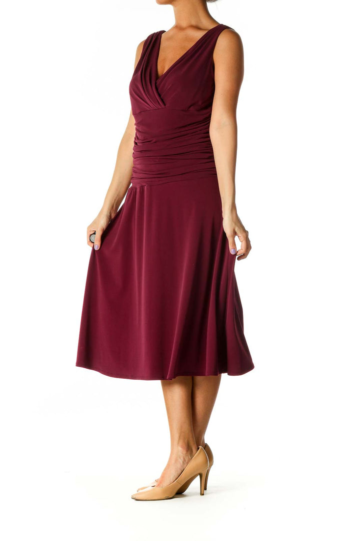 Purple Solid Casual A-Line Dress