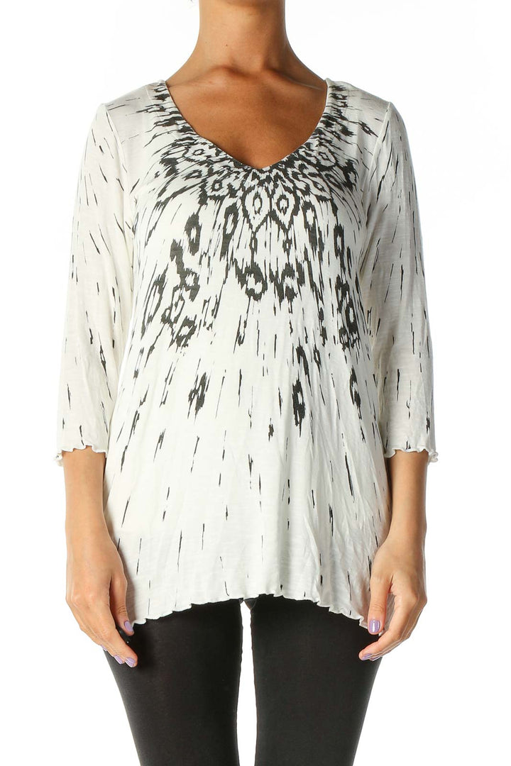 White Graphic Print Blouse