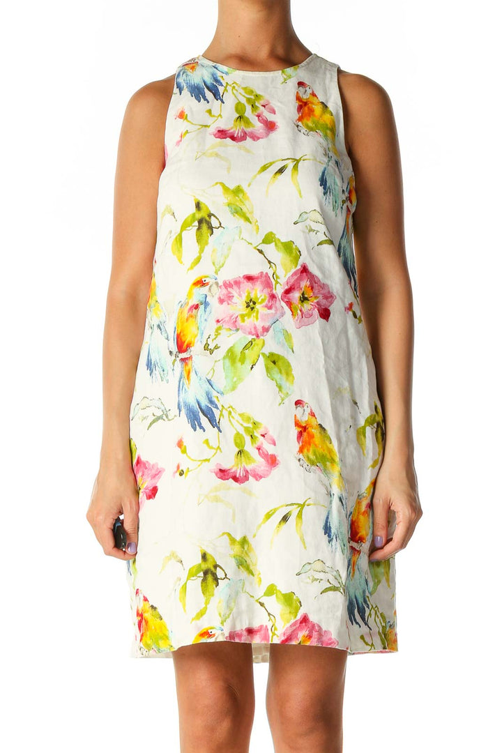 White Floral Print Casual A-Line Dress