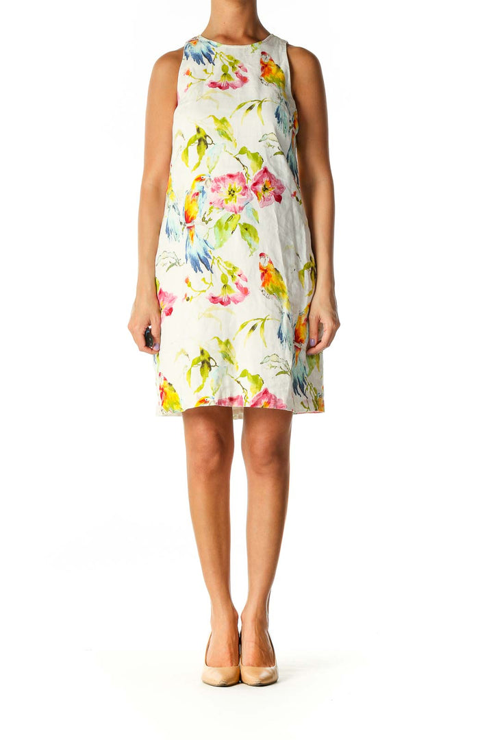 White Floral Print Casual A-Line Dress