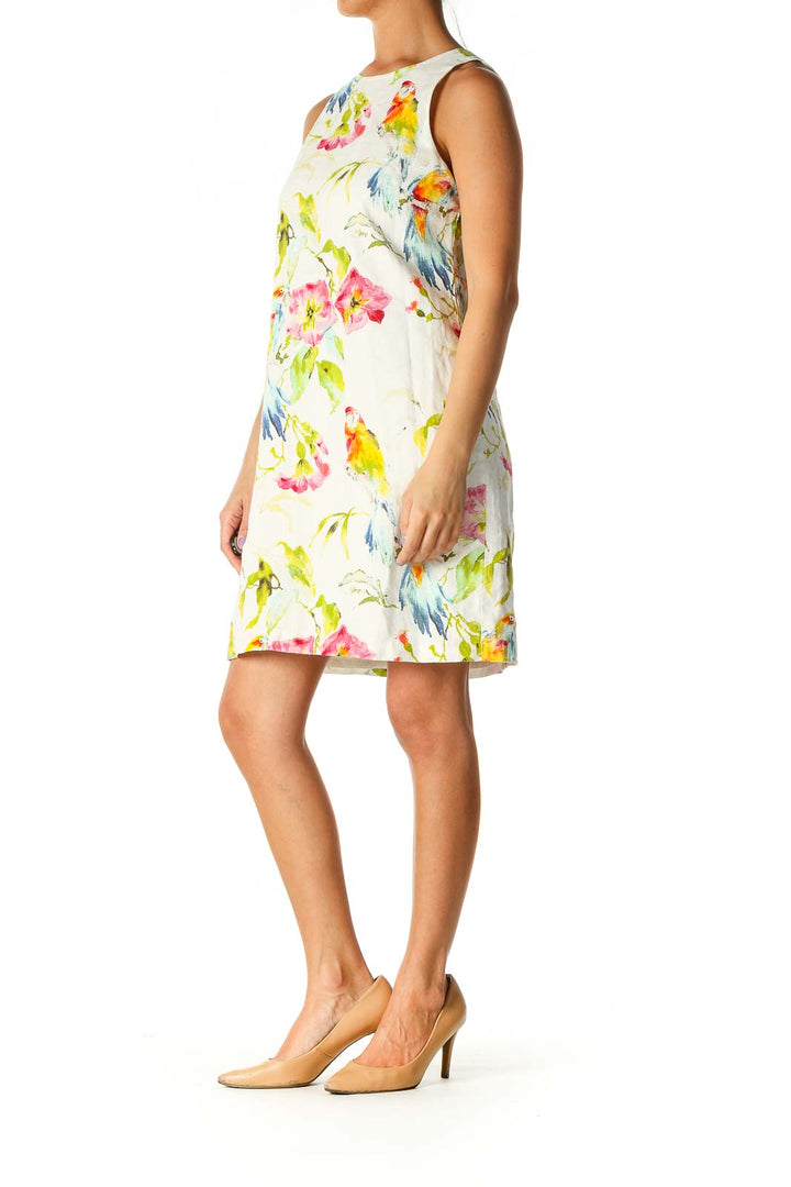 White Floral Print Casual A-Line Dress