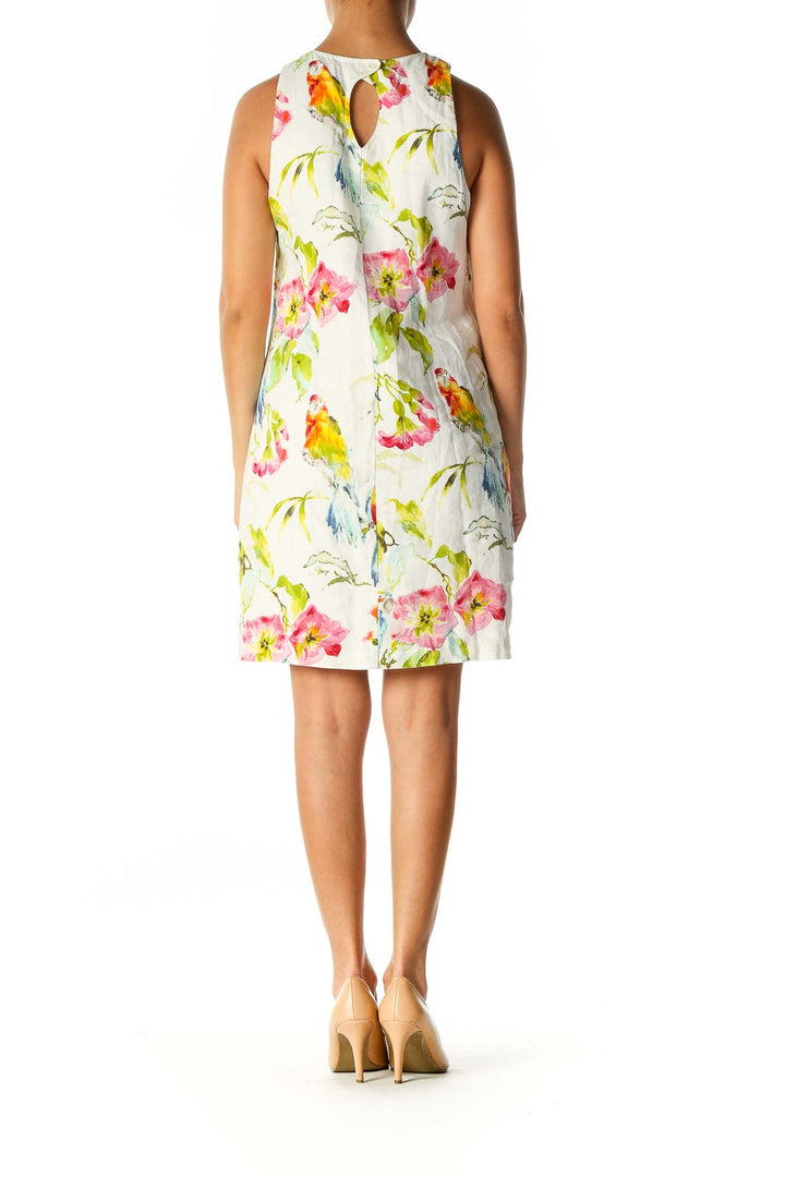 White Floral Print Casual A-Line Dress