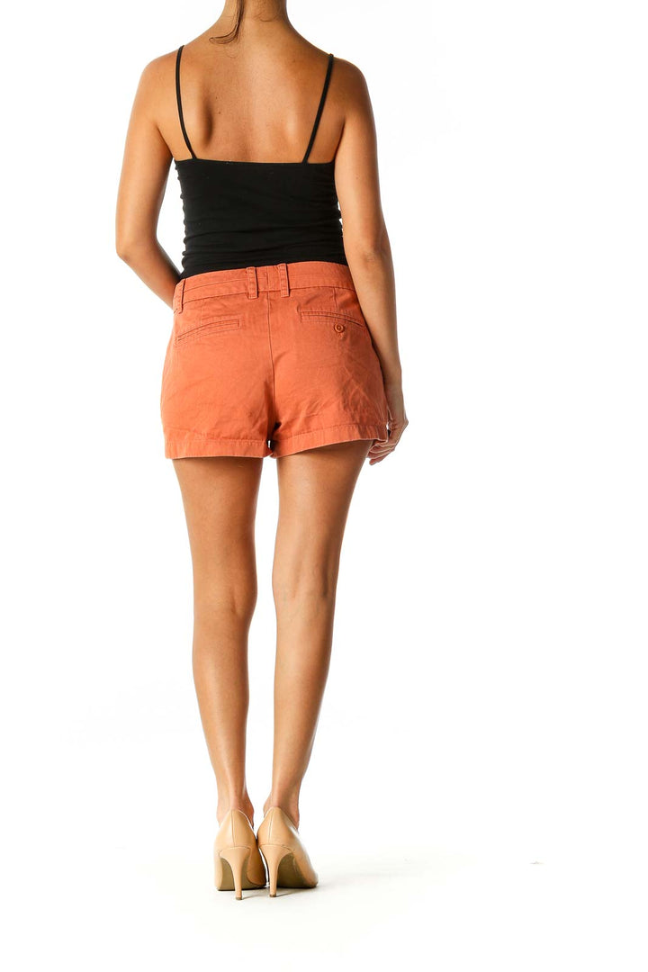 Orange Solid Casual Shorts