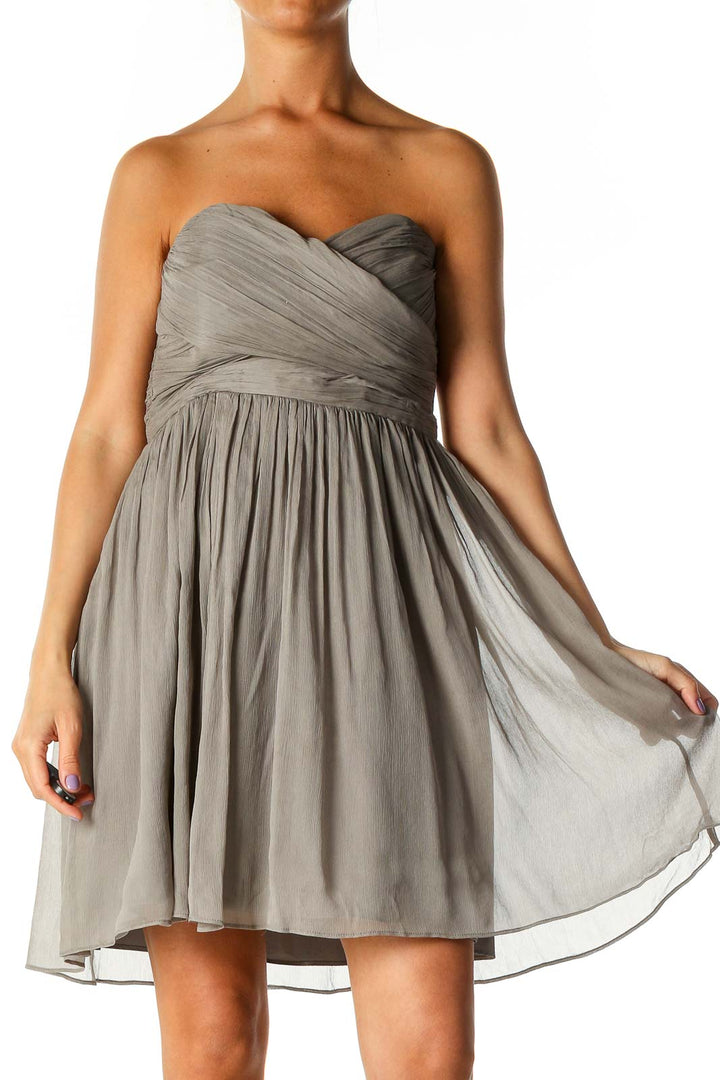 Gray Solid Semiformal Fit & Flare Dress