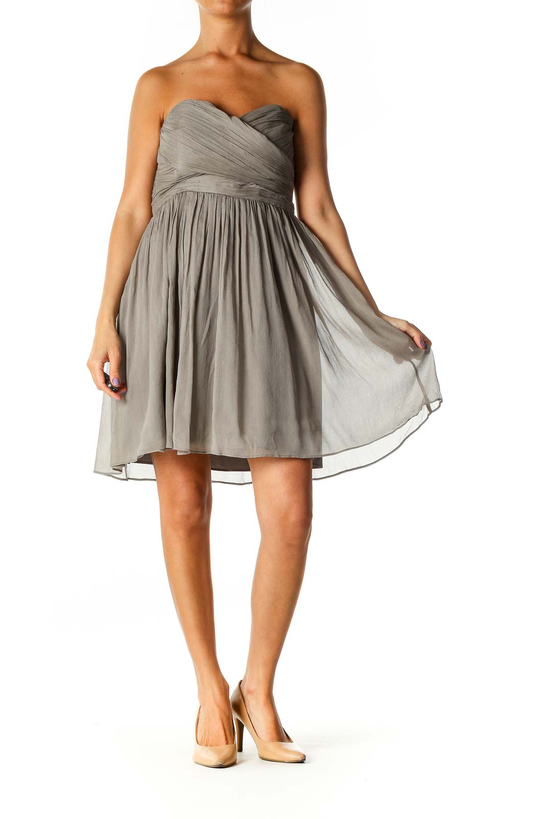 Gray Solid Semiformal Fit & Flare Dress