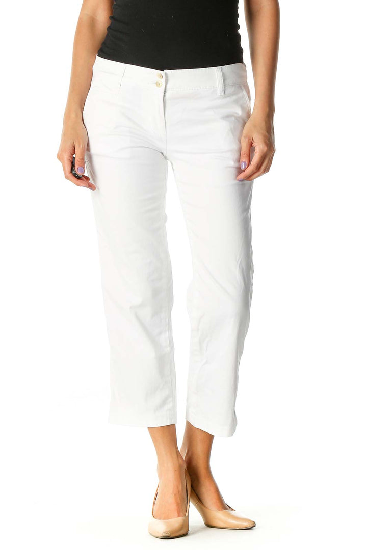 White Solid Casual Trousers