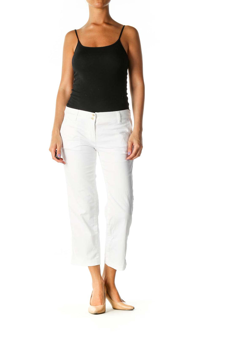 White Solid Casual Trousers