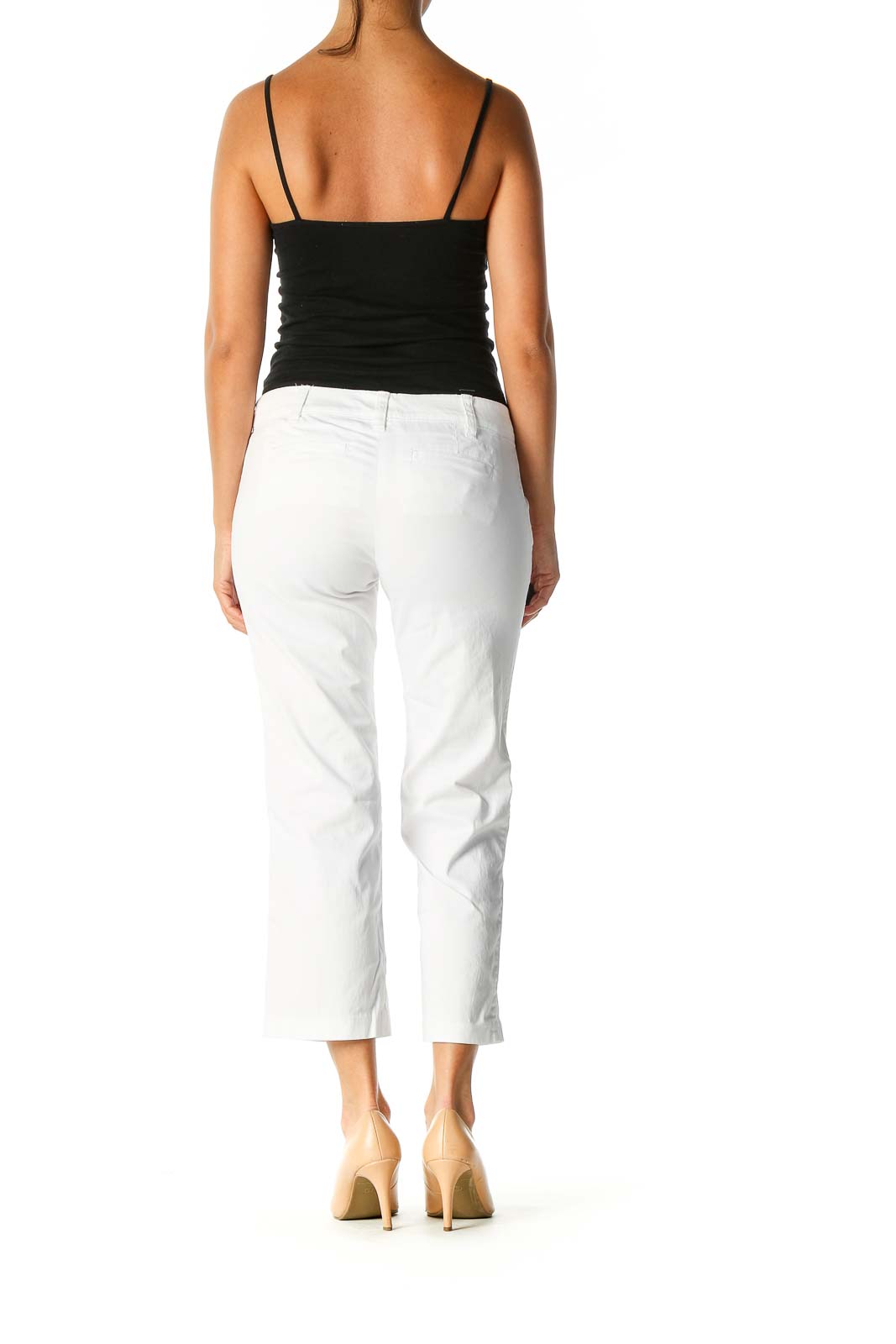 White Solid Casual Trousers