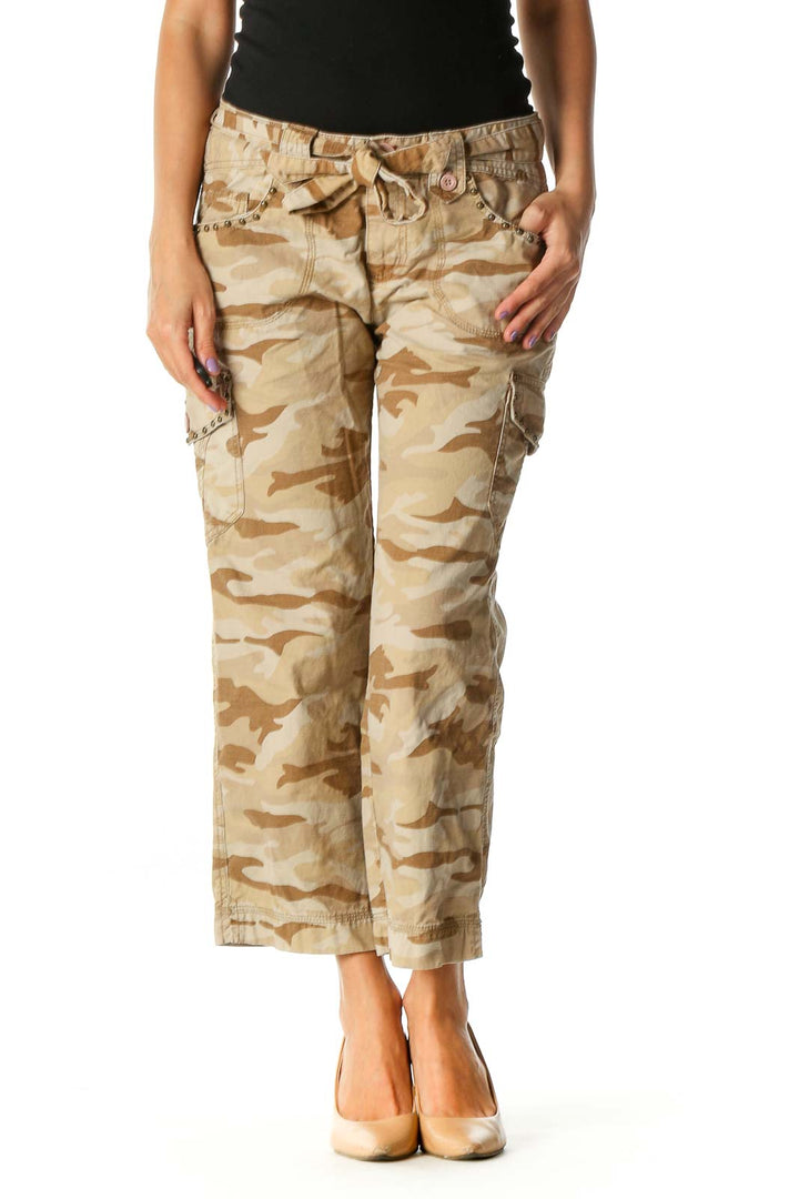 Beige Camouflage Print Casual Cargos Pants