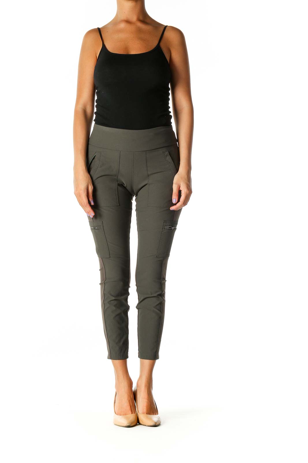 Gray Solid Activewear Leggings