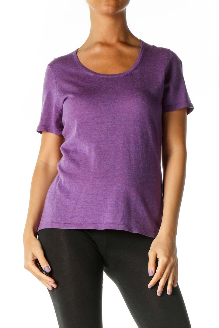 Purple Textured Casual T-Shirt