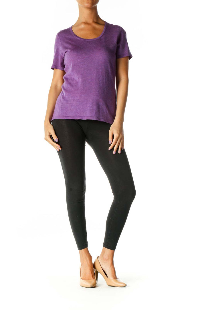 Purple Textured Casual T-Shirt