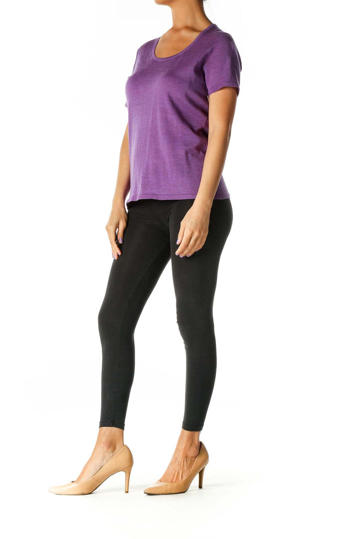 Purple Textured Casual T-Shirt