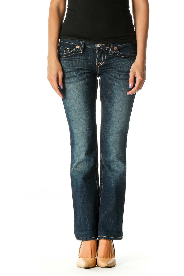 Blue Casual Straight Leg Jeans