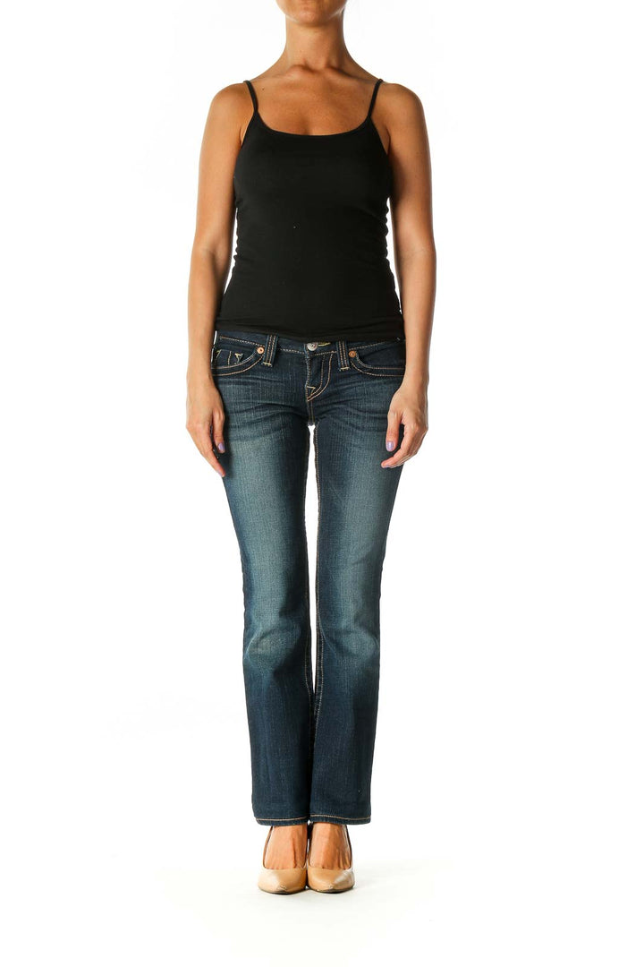 Blue Casual Straight Leg Jeans