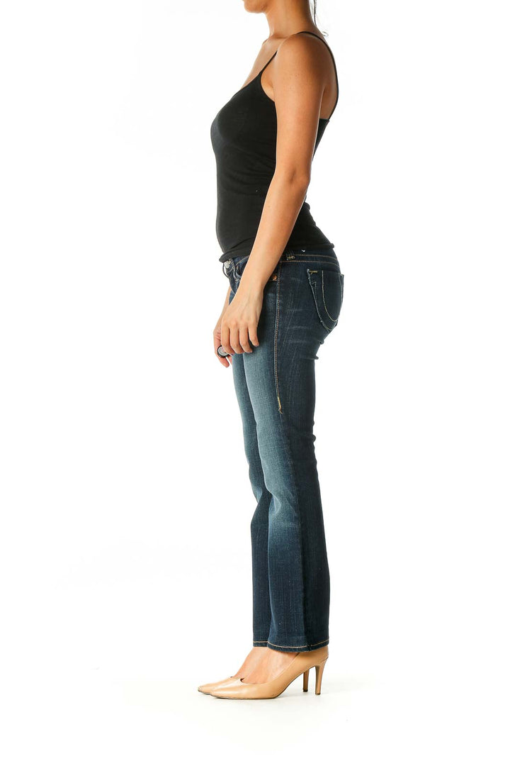 Blue Casual Straight Leg Jeans