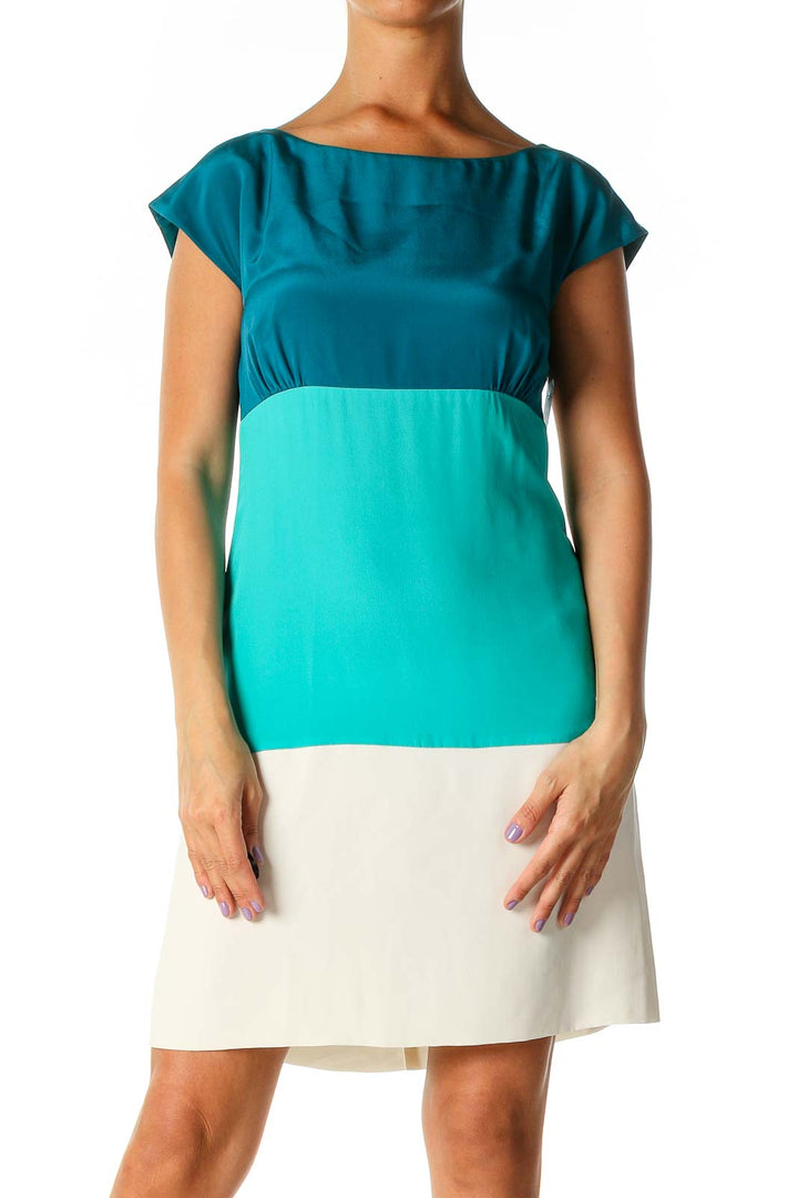 Blue Colorblock Casual A-Line Dress