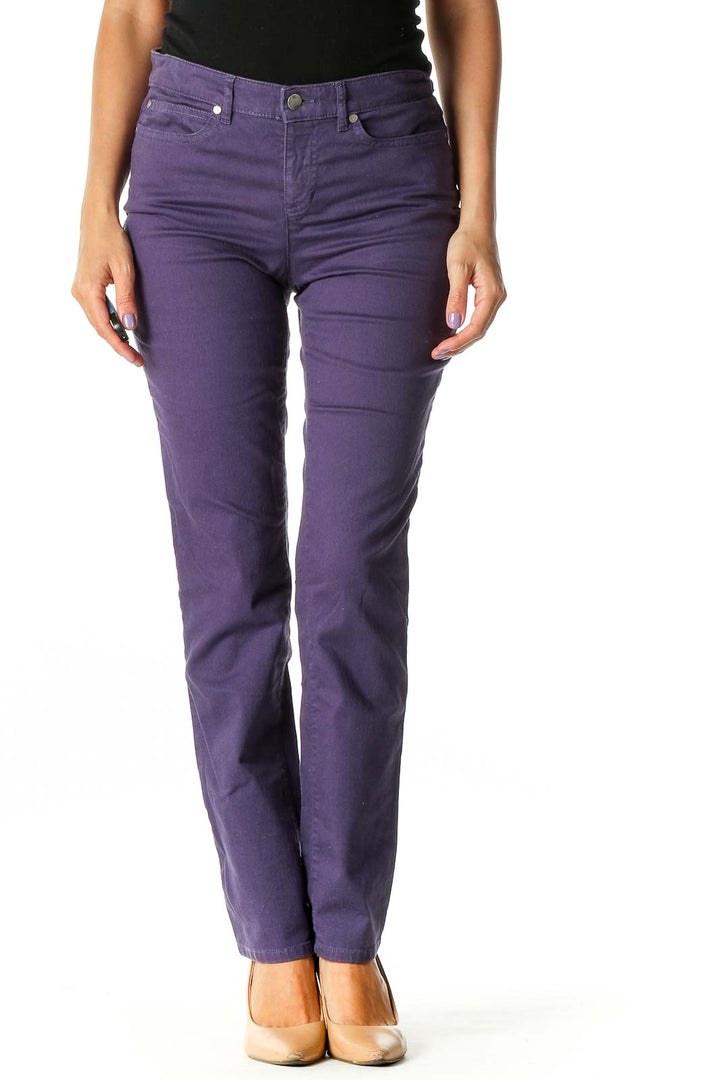 Purple Casual Straight Leg Jeans