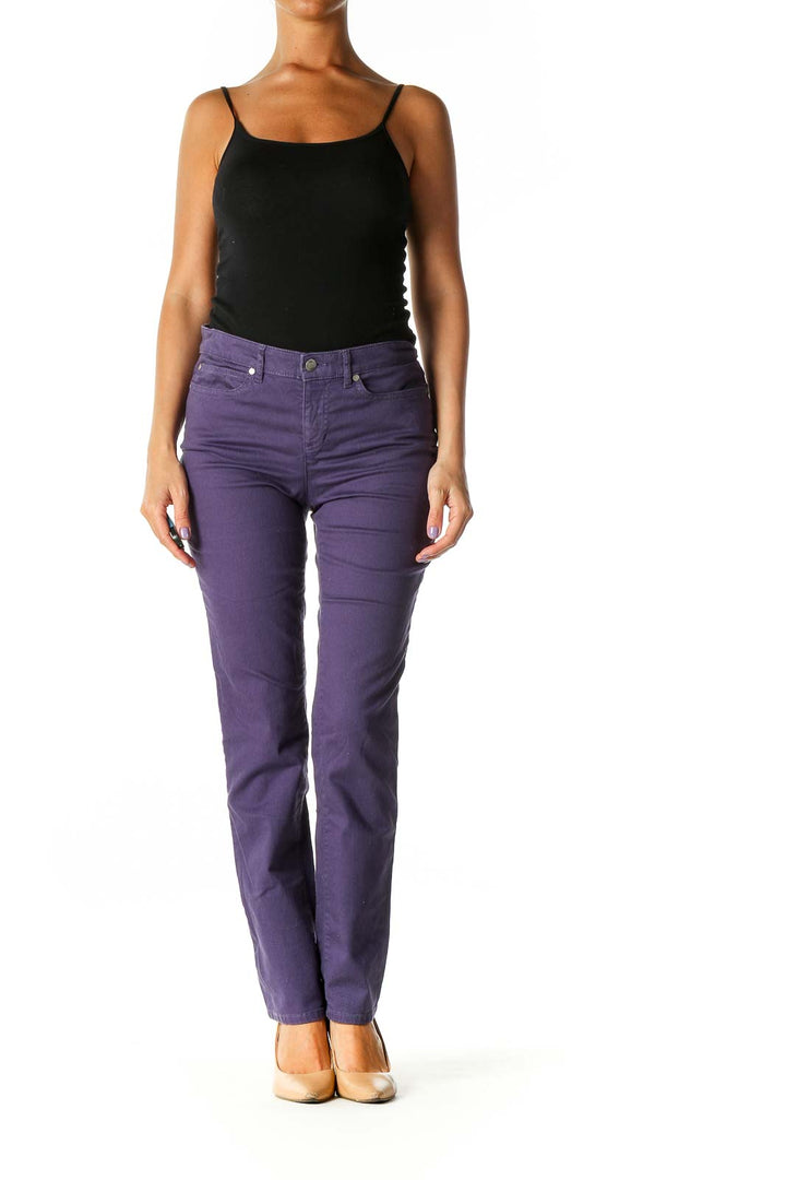 Purple Casual Straight Leg Jeans