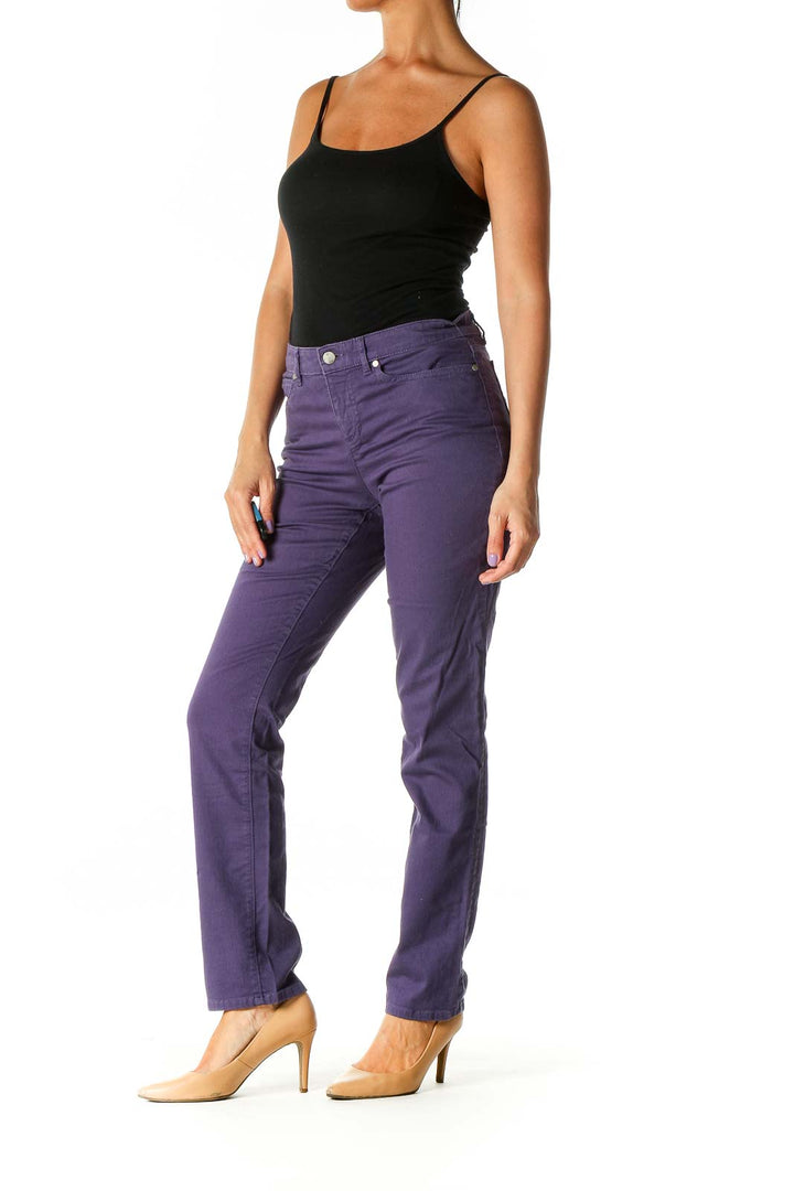 Purple Casual Straight Leg Jeans