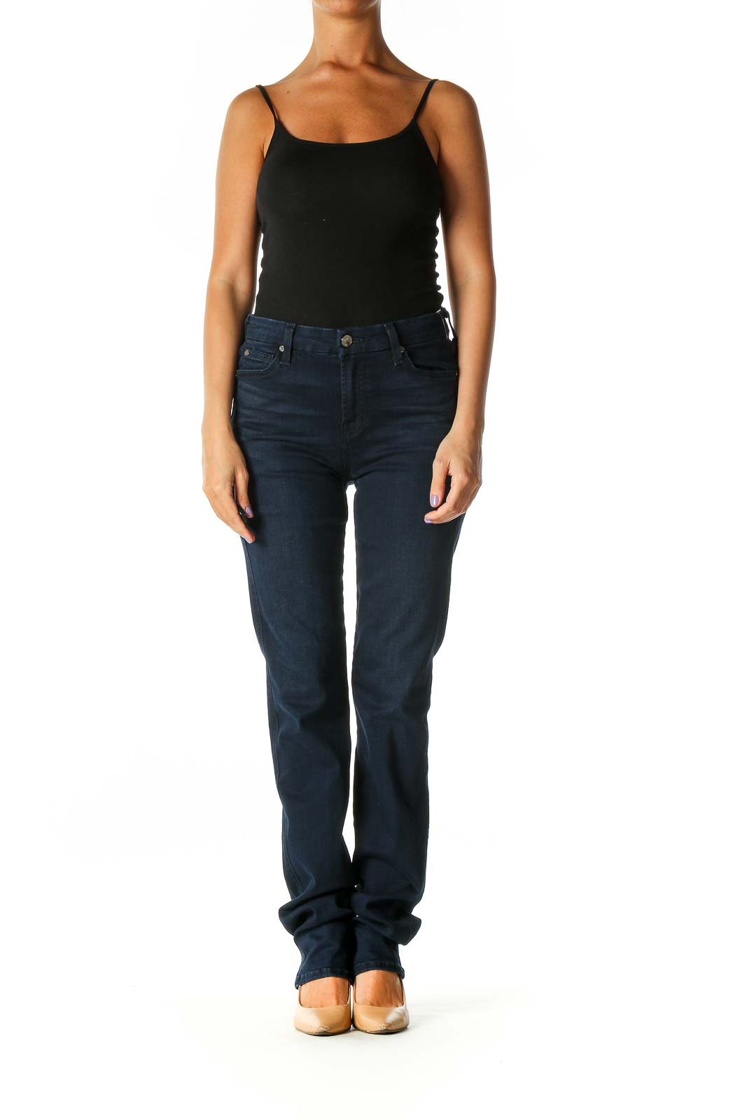 Blue Casual Straight Leg Jeans