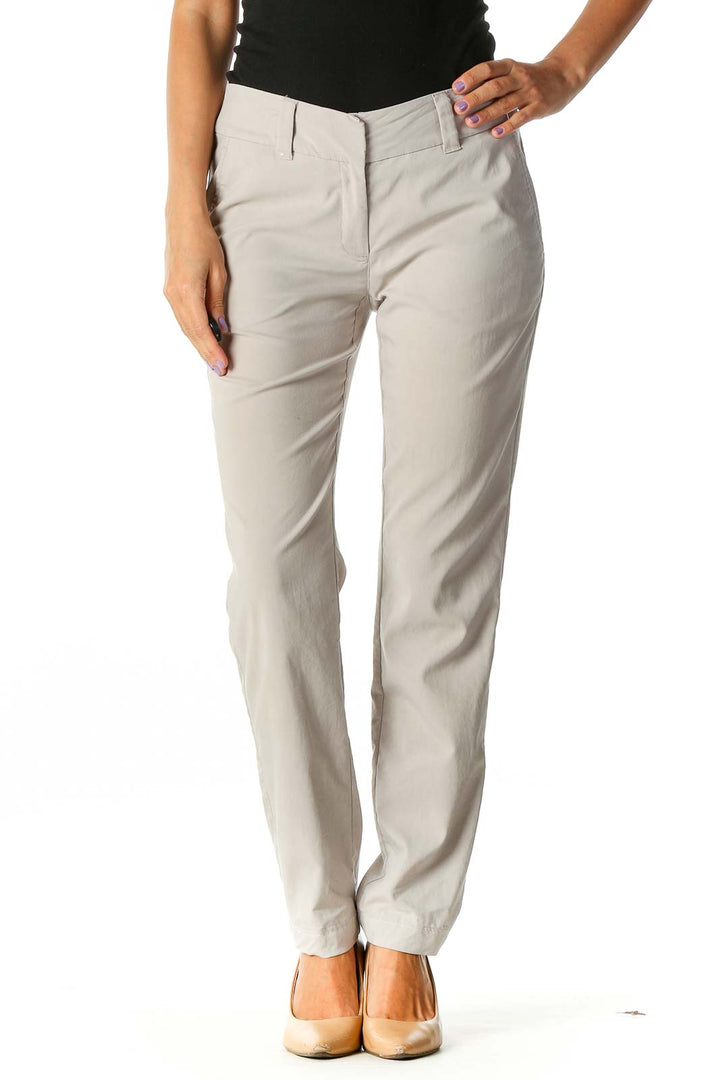 Beige Solid Formal Trousers